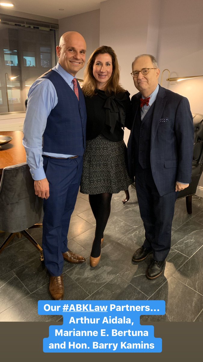 ArthurAidala's tweet photo. Hon. Barry Kamins and I celebrating #WomensHistoryMonth with our #ABKLaw Partner Marianne E. Bertuna Esq.
#BalanceForBetter #IWD2020 #IWD
#NYC #LawBehindTheScenes
#NYLaw #NYAttorney #CriminalDefense #CivilLitigation #Appellate #AttorneyDisciplinary
#RealEstate #EmploymentLaw https://t.co/3WsoUVkVG0