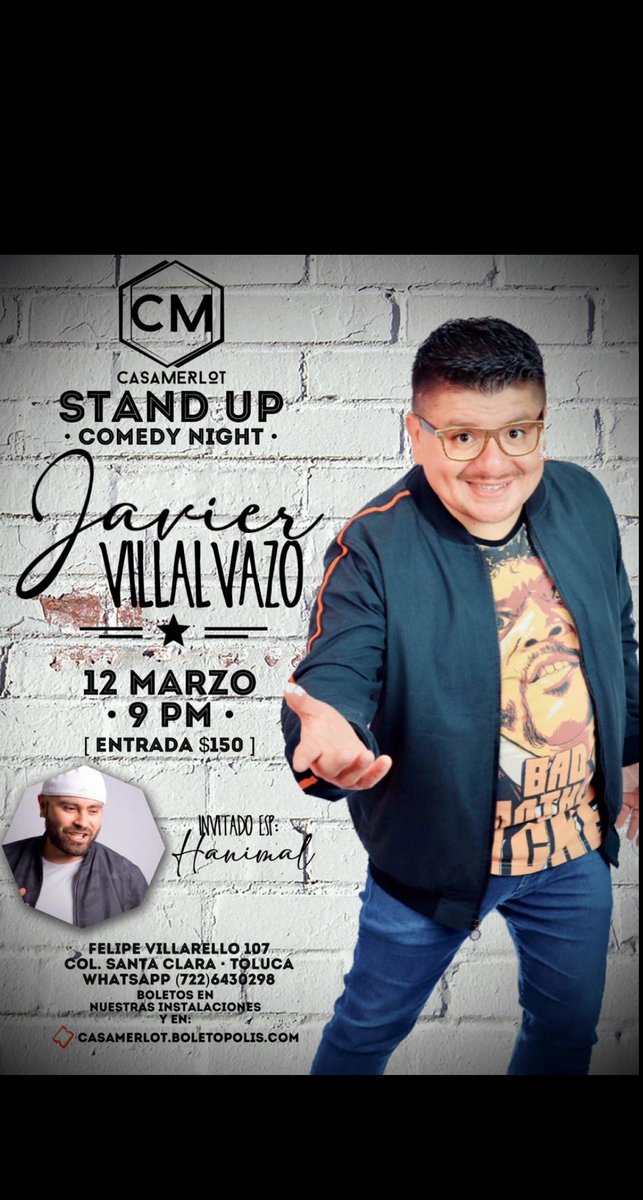 elbuenjavi8's tweet photo. Amigos de #Toluca nos vemos este 12 de Marzo en @casamerlot para reír con mi show #MachoDeCloset.
Los boletos están a la venta en https://t.co/YcGprmyEDO
Me acompaña @YoSoyHanimal
NO FALTEN!!! https://t.co/KDuPBUMksL