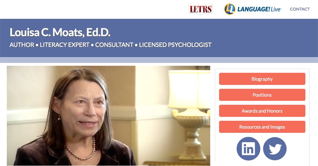 VoyagerSopris's tweet photo. Are you a fan of Dr. Louisa Moats, author of #LETRS?  So are we! Take a look at her new website, which shares her presentations and upcoming appearances, and more: https://t.co/6LaHhcOeSv https://t.co/VNWzCiaBVd