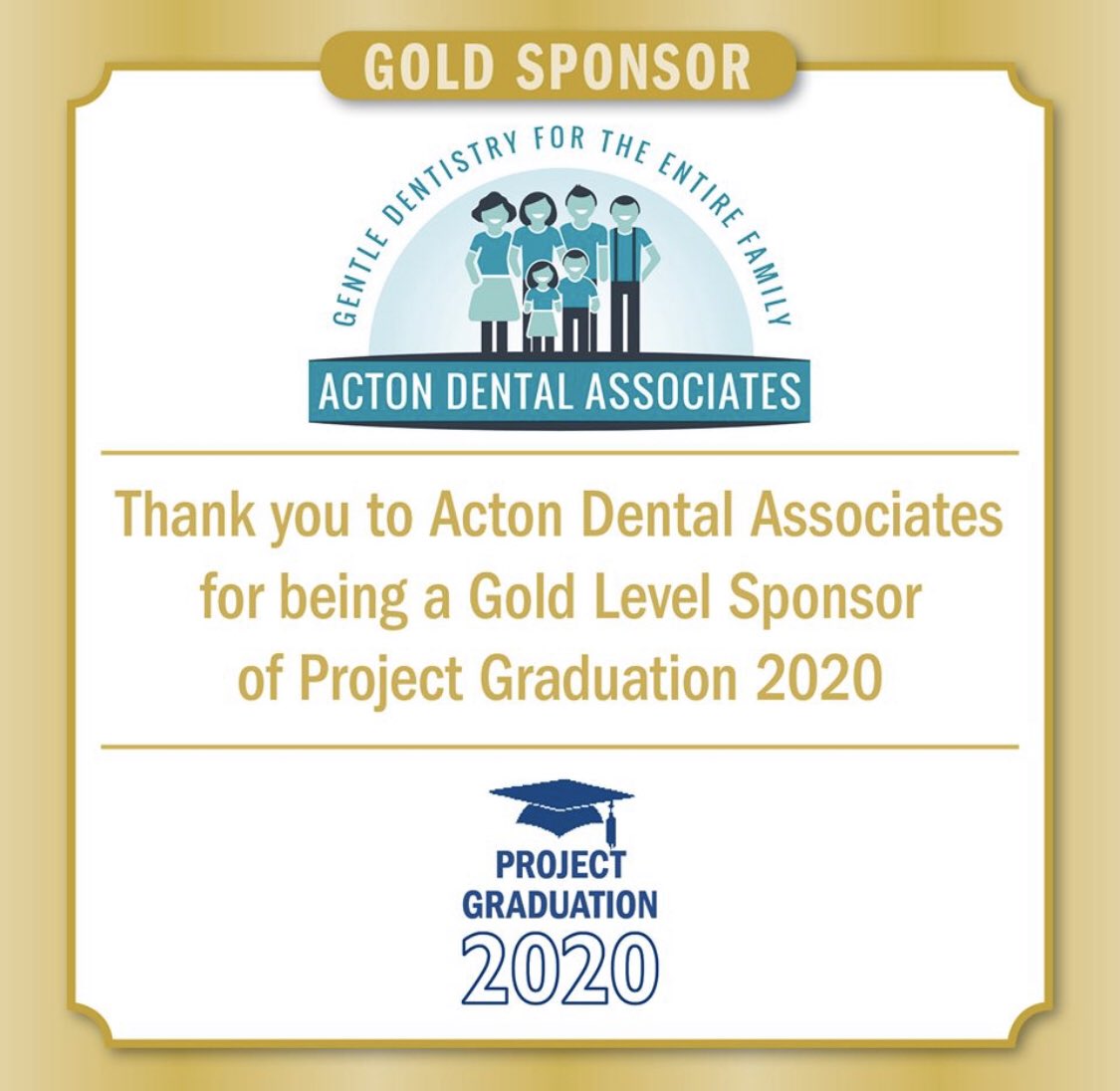 ABProjectGrad's tweet image. Long time supporter Acton Dental Associates is once again stepping up with a donation of $250! Next time you're in the office thank them for being a Gold Level Sponsor of PG 2020!