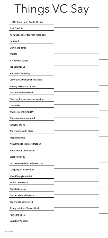 "Humbled" to introduce the "Things VC Say" bracket. In a crowded field of VC-isms, what is the one to rule them all? (A thread with polls)