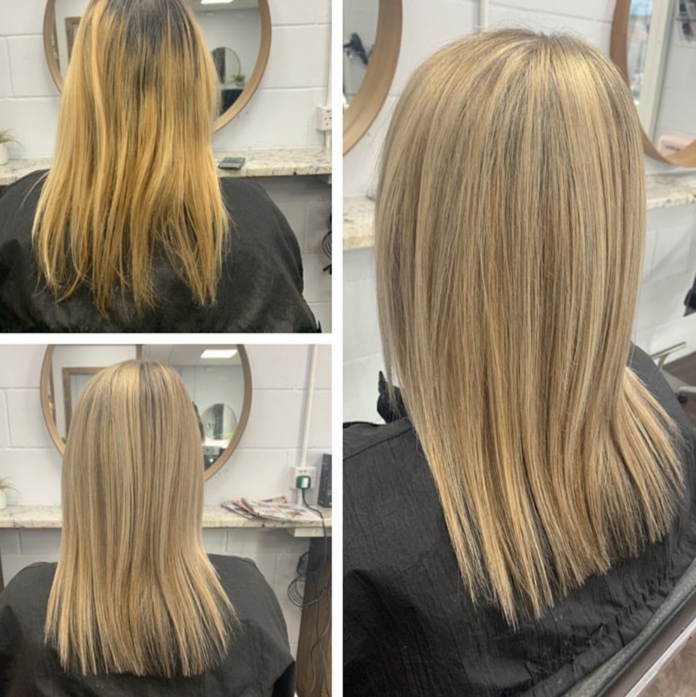 Beautiful colour correction done over at Lox of Love. Getting rid of all them warm tones and leaving a cool, blonde look!⁣

#proplex #proplextechnology #colourcode #colourcorrection #hairtransformation #hairgoals #hairbeforeandafter #coolblonde #blondehair 
⁣
⁣