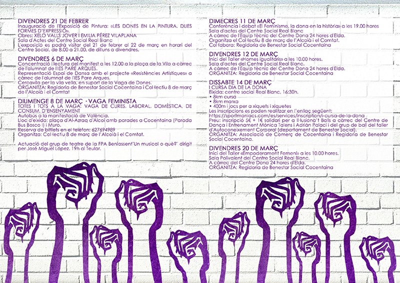 📢  Des de l'Ajuntament de #Cocentaina vos informem de totes les activitats que s'han organitzat al nostre poble amb motiu del 8 de març, Dia Internacional de la Dona Treballadora