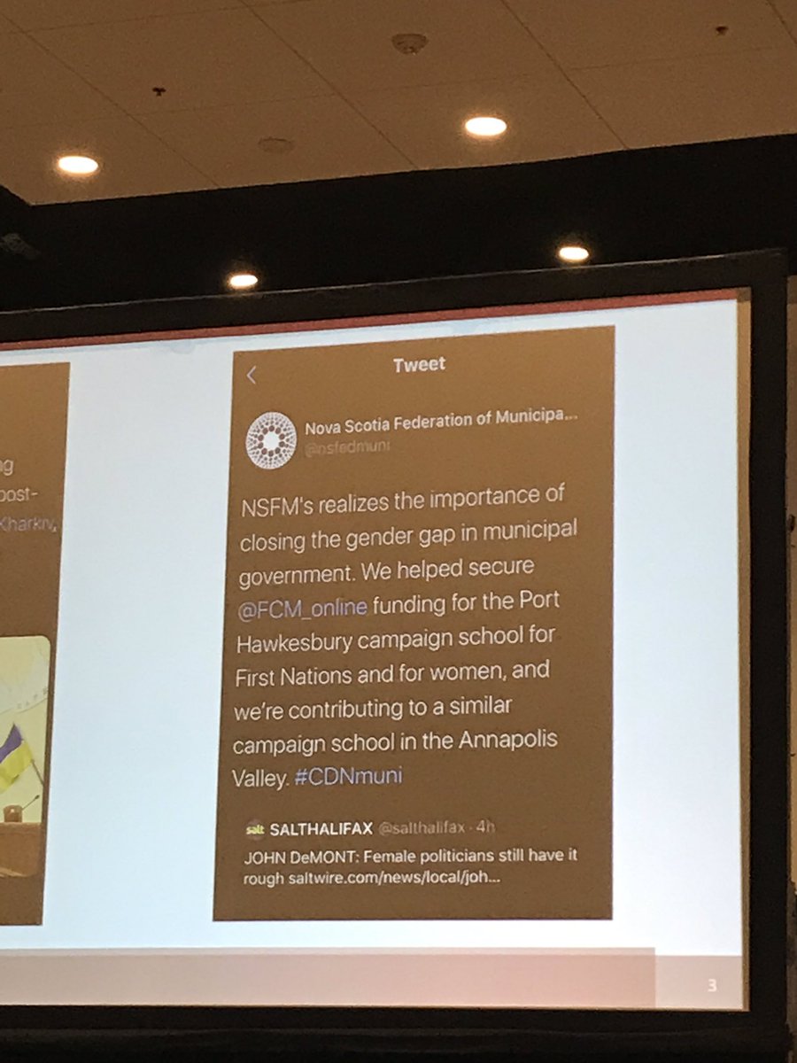 PamMood's tweet photo. Here in St Hyacinthe at @FCM_online meetings. Nice shoutout to @nsfedmuni for our support work around women in politics. @juanitalspencer @emilyforkings https://t.co/RE5rJska2r