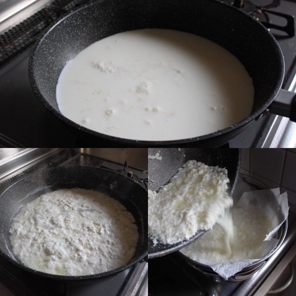 印度カリー子 3つの材料で自家製チーズ インドのパニールの作り方です 牛乳 1l レモン汁 大2 塩 小1 4 上を弱火で沸騰させ分離したら粗熱を取りキッチンペーパーでこし 重石で固め半日冷蔵庫で冷やして完成 カレーの主役 サラダのトッピング