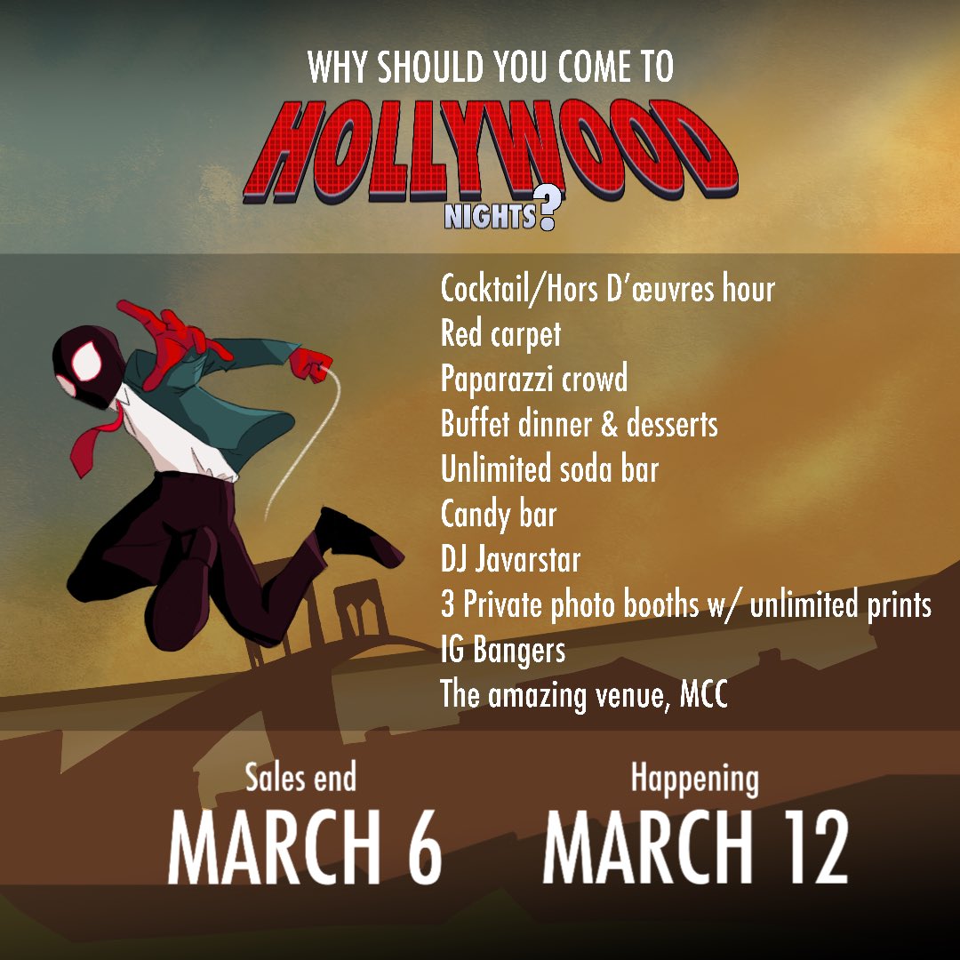 TrudeauSAC's tweet photo. Still hesitating about whether you want to go to Hollywood Nights? Here's a brief look at what you can look forward to if you buy your ticket on SCO!

you MUST redeem your ticket at our booth in the crossroads this Friday, March 6, for it to be considered valid! https://t.co/84YtcbZ3xn
