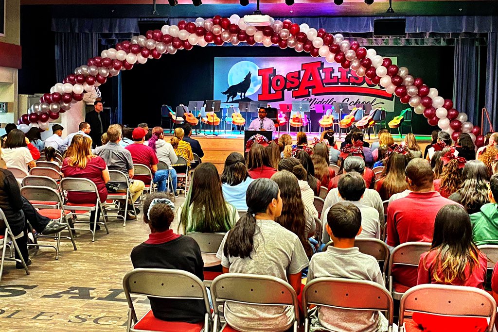 APHutchMS's tweet photo. Amazing Grand Re-Opening of our MPR! Thanks families &amp; community for celebrating with us!  A wonderful time for our School to Watch!  Special guests included @dr_hasmik @Mr_JudeCazares guitar students &amp; Mr. Gerakos, cheer &amp; ASB!  @lobospineapple @TmaganaLAM @NotablyNaulty #nlmusd https://t.co/YWmv7s6CfF
