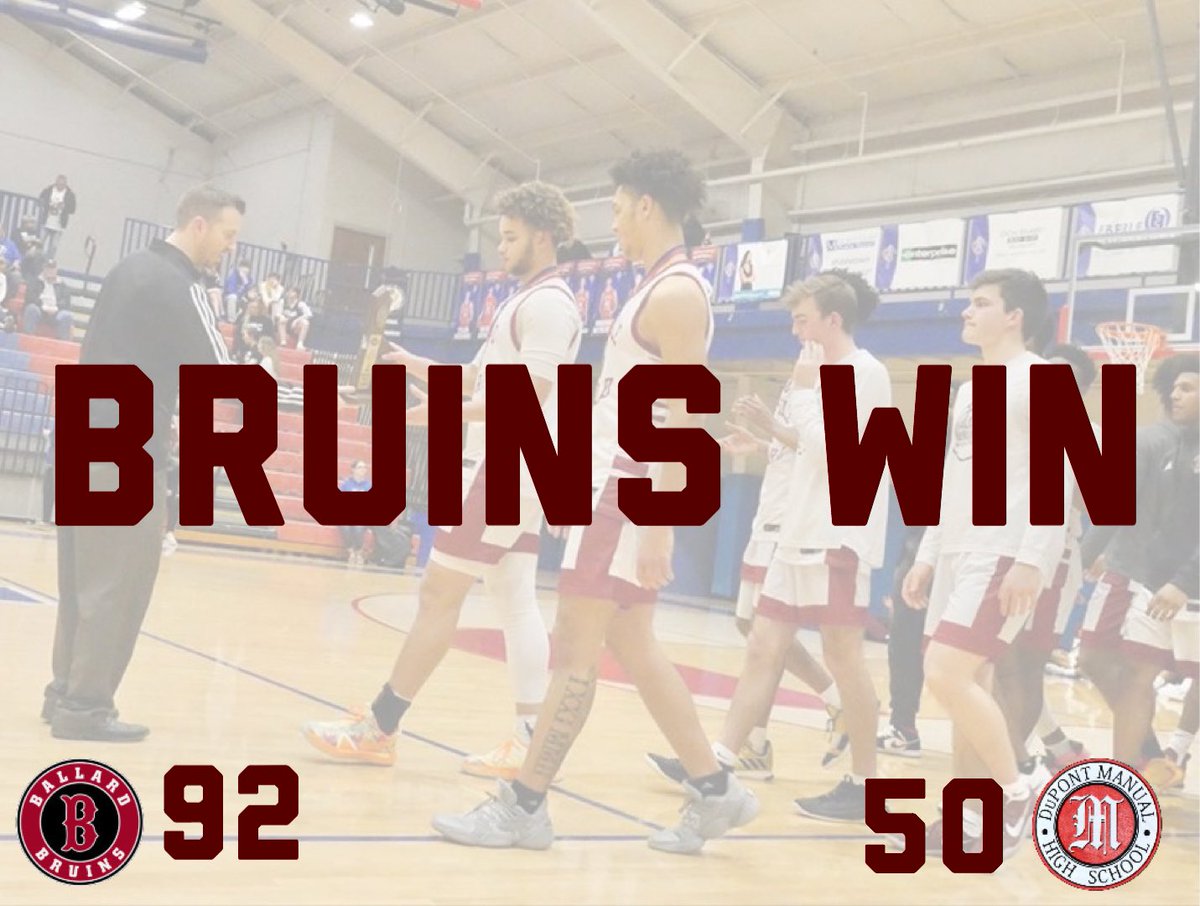 Ballard_Hoops's tweet image. We won our final game at Ballard against the Manual Crimson Rams and we move on to face the St. X Tigers Saturday night at Valley in the Regional Semi-Final. Bruin Nation we need you all loud and rowdy as we take on a tough St. X team. #BallardBrotherhood #Road2Rupp 🐻🐻🐻