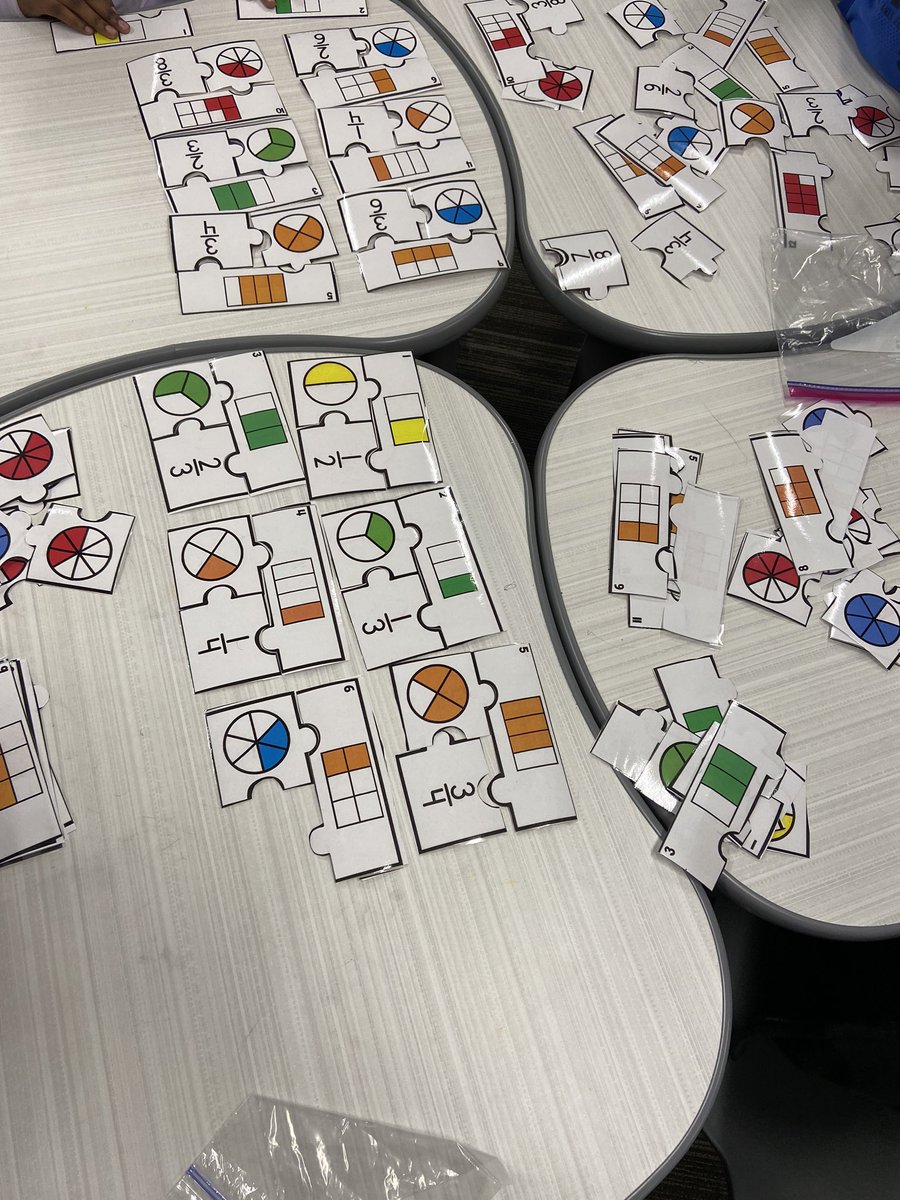 Ms_Rowley's tweet photo. The amazing fourth grade mathematicians loved completing fraction puzzles, and I loved watching them learn! @WillowLakeElem @BusyMrsBaker https://t.co/7mU27pupek