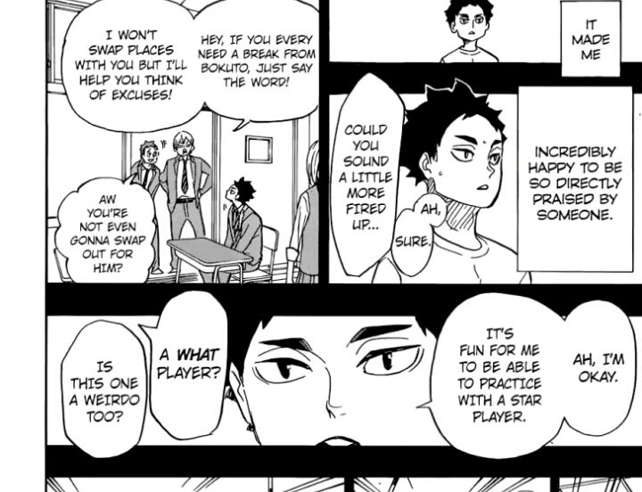 bokuto's ear going BIG when akaashi is introducing himself and he calls him "akashi-kun" before went to "AAAKGAASHIEEE" and akaashi keeps referring to bokuto as a star ugh my heart this is a love at the first sight i didn't take any criticism.