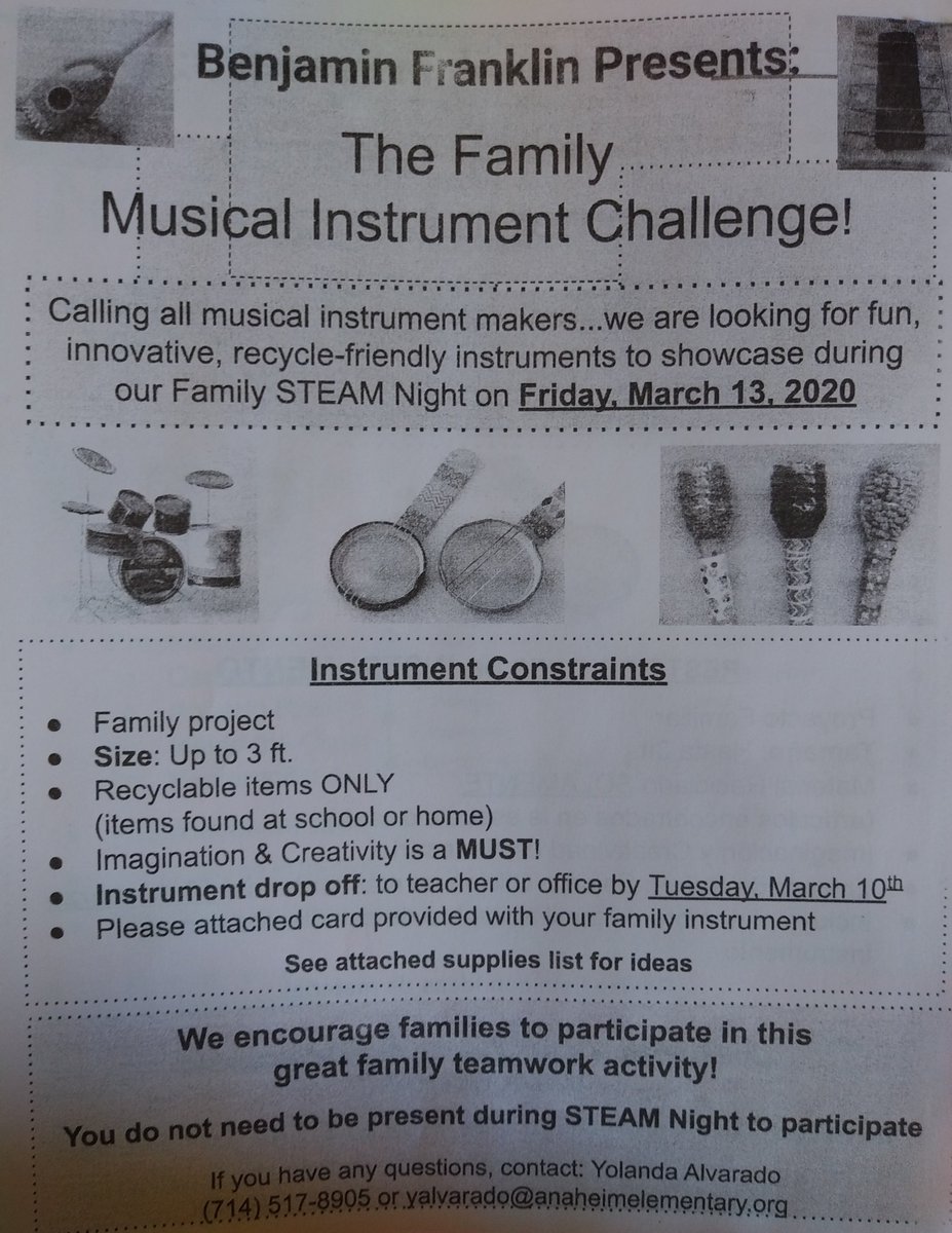 BFranklinSchool's tweet photo. 8 more days to Franklin's Family STEAM Night!!! Looking forward to seeing family instruments and much more. 
8 dias mas para la Noche Familiar STEAM. Entusiasmados de ver los instrumentos familiares y mucho mas! https://t.co/jXXgGqVgwl