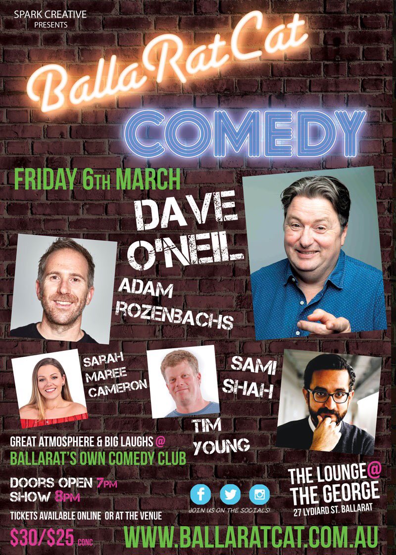 . <a href="/itsdaveoneil/">Dave O'Neil</a> heads up a HUGE night of comedy THIS FRIDAY in #Ballarat! 
Don’t panic-buy toilet paper, panic-buy comedy tickets!

ballaratcat.com.au