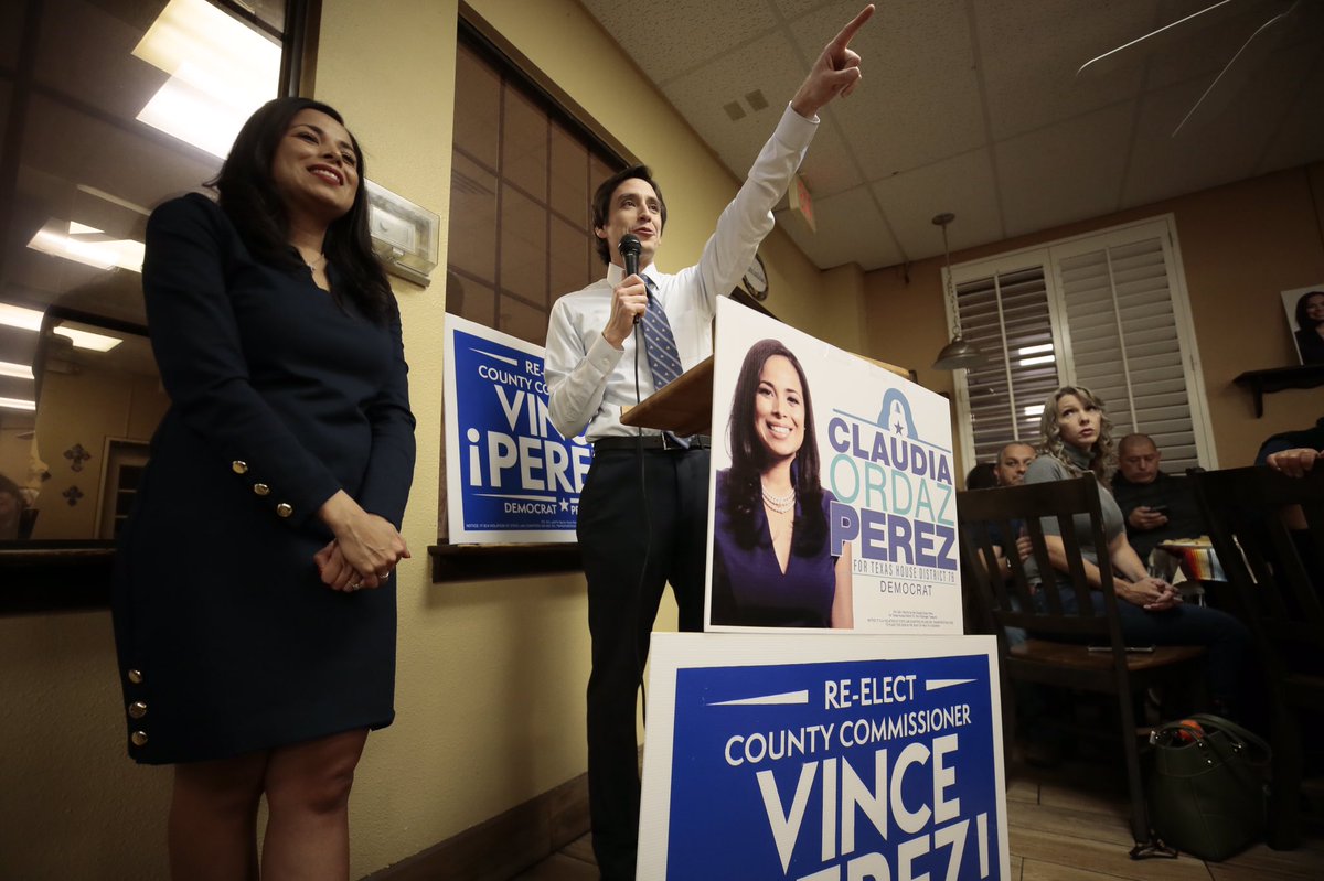 LambieMark's tweet photo. . @COrdazPerez and husband @VinceMPerez celebrate after Ordaz was leading Elisa Tamayo in the Dist. 76 Rep. race. Vince is in a runoff for the County Commissioner Precinct 3. #epelex #EPTimes @elpasotimes https://t.co/hpbyEmxrHE