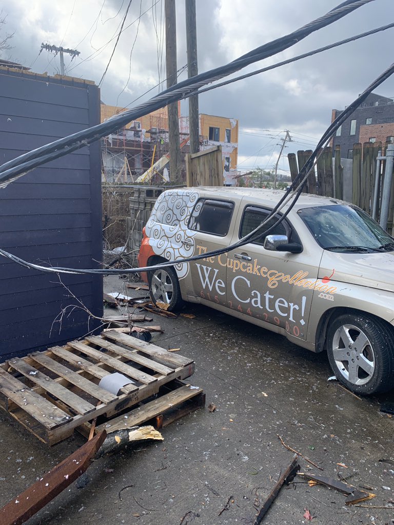 Thank you everyone for the support. We will remained closed on Wednesday, March 4 as we continue to assess the damages of our business. (Pictured is the back of The Cupcake Collection) #nashvillestrong