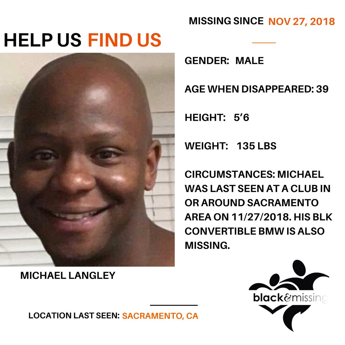BAM_FI's tweet photo. #Sacramento, CA: 39y/o Michael Langley last seen 11/27/2018. #HelpUsFindMichael #MichaelLangley https://t.co/S4jctrwrxd