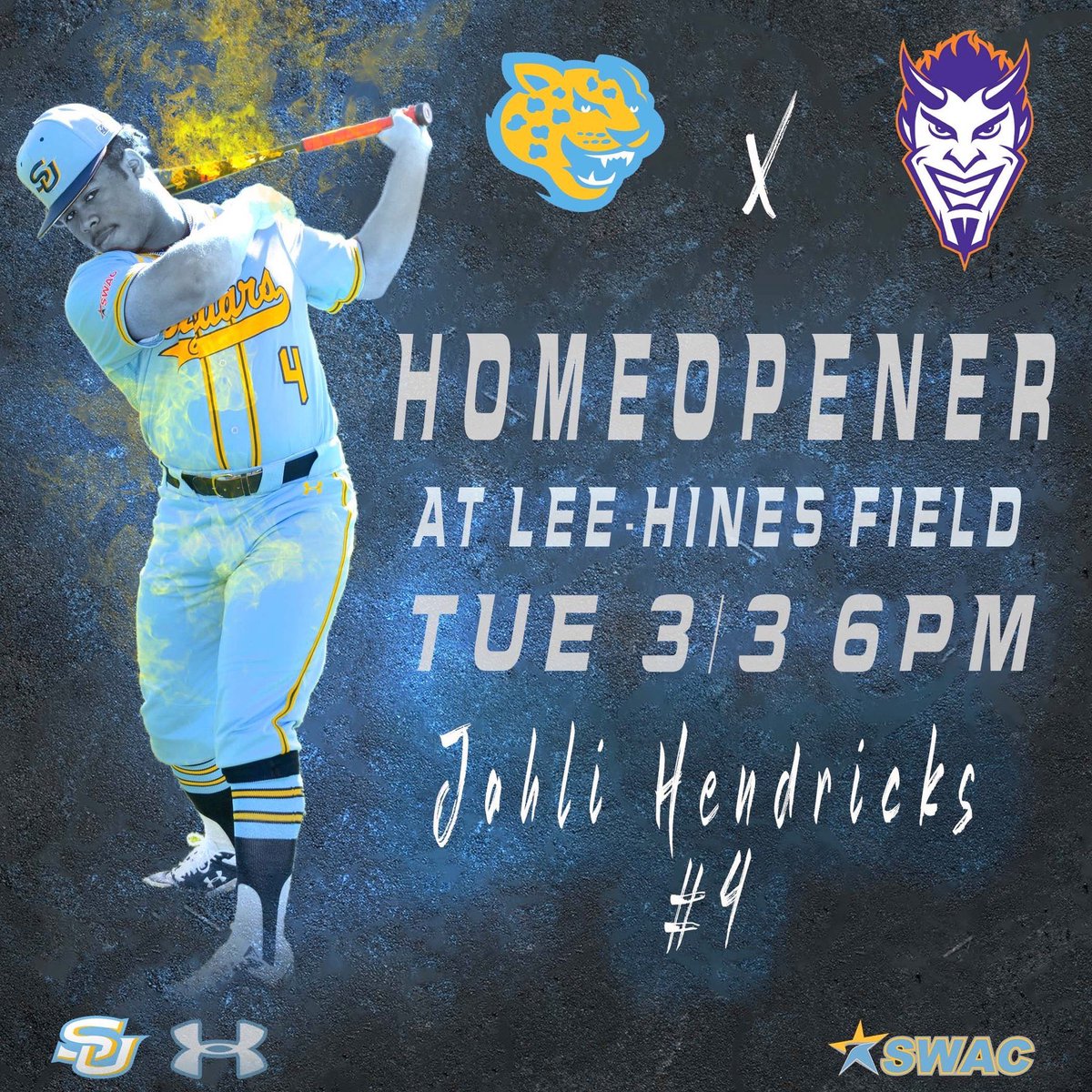Jaguar Fans,

SUpport your Jaguar Baseball team at their HOME Opener Tonight they take on Northwestern University. First pitch is scheduled for 6pm. #GoJags #SUpport #SWAC #HBCU