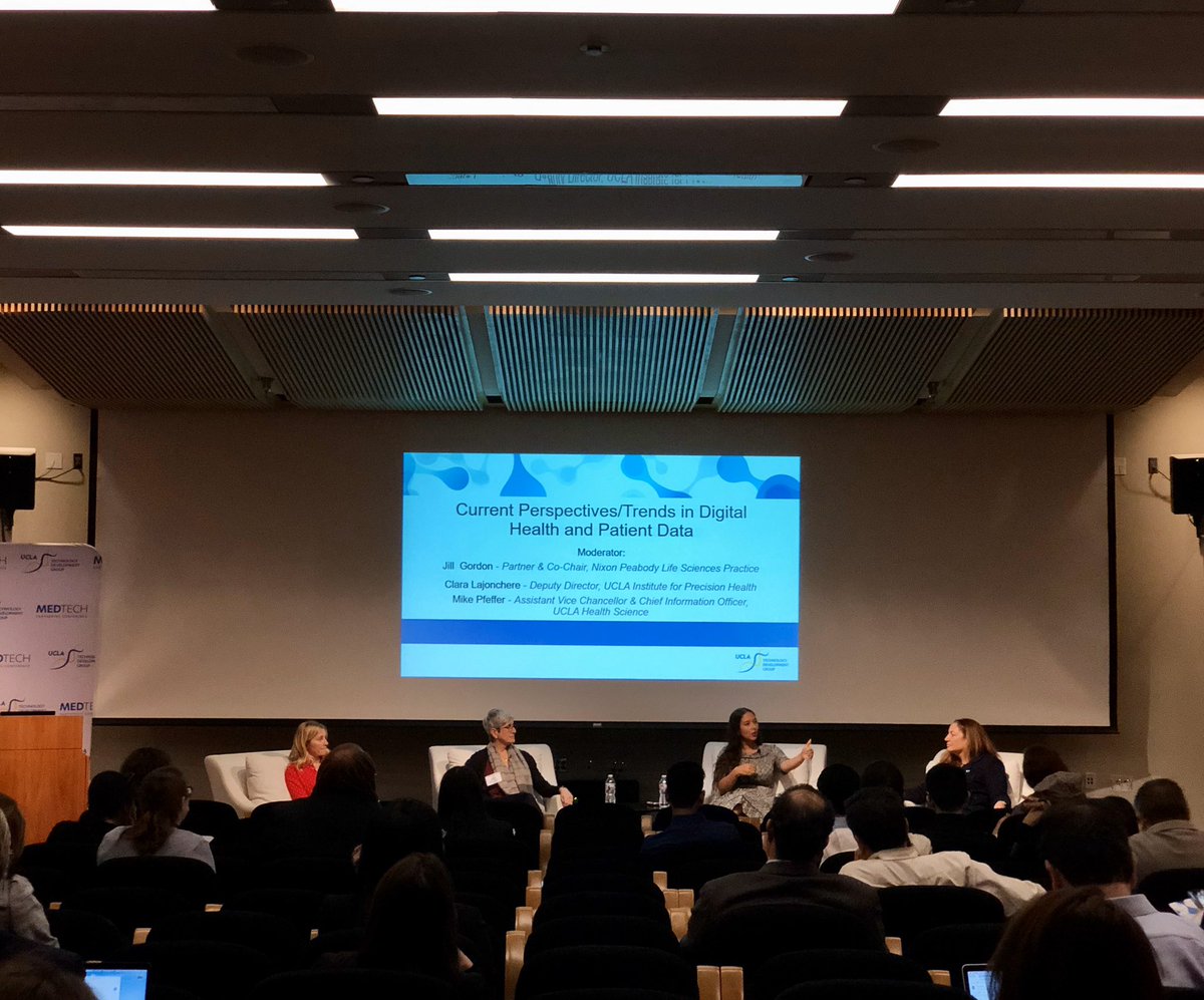 AmyMHz's tweet photo. Afternoon panel at #UCLAMedTech2020 about #digitalhealth &amp; #patientdata trends; shout out for @UCLABiodesign &amp; @BCGDV discussion to increase rate of #digital solution dev’t to drive clinical insights / support patients. https://t.co/8MOg4mijdw