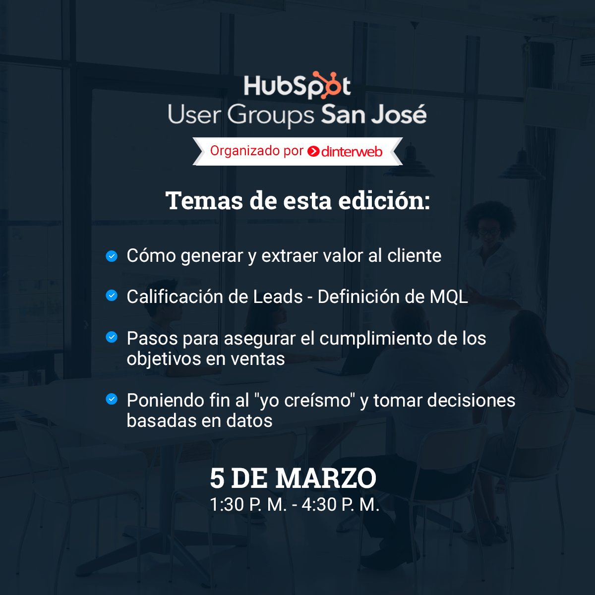 dinterweb's tweet image. Acompáñanos en una edición más del HubSpot User Group San José y expande tus conocimientos de marketing y ventas para alcanzar las metas trazadas. 

Ingresa a la siguiente dirección y asegúrate un lugar en el evento ➡️ hubs.ly/H0m-TJH0

¡Quedan pocos cupos!
