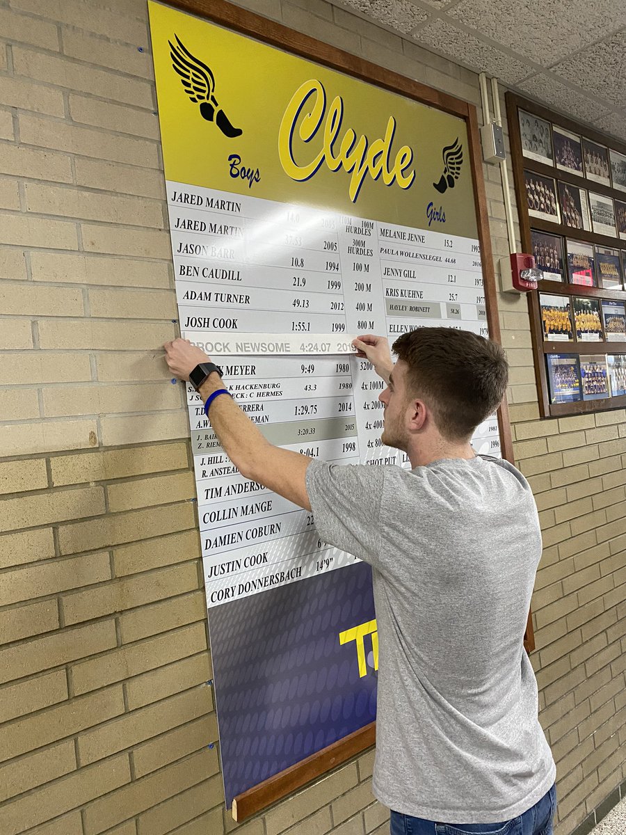 FlierTrack's tweet photo. Brock Newsome has officially sealed his place in @CgsSchools Track and Field history. What an honor it was to witness him change out the records board! 
Next up- the records @thielcollege! Go get em Brock! #believethehype #flierpride #trackandfield #recordbreaker https://t.co/XwGXyeFovn