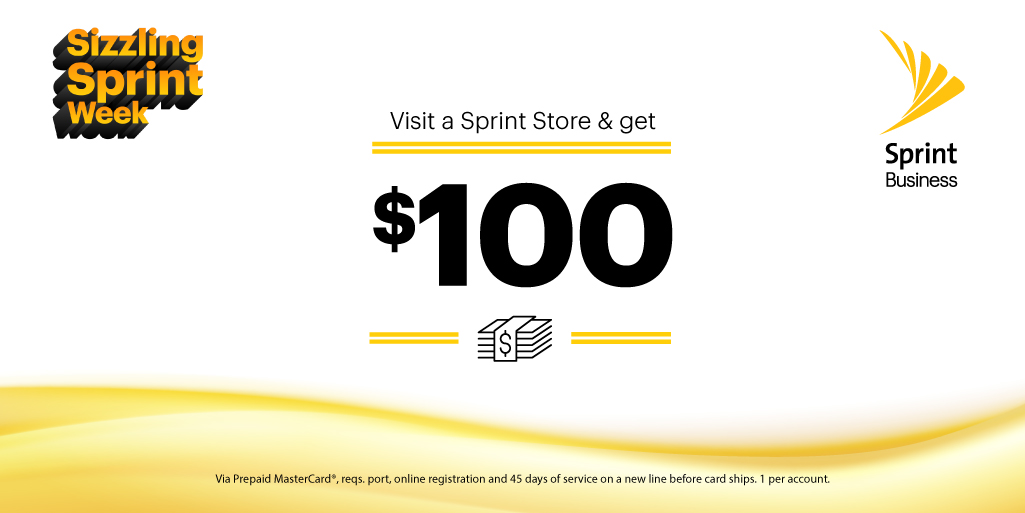 Sizzling Sprint Week savings! Now through Sunday, March 8, get $100 when you switch your business to Sprint. Find a Sprint Store at storelocator.sprint.com this #SizzlingSprintWeek.
#WorksForBusiness