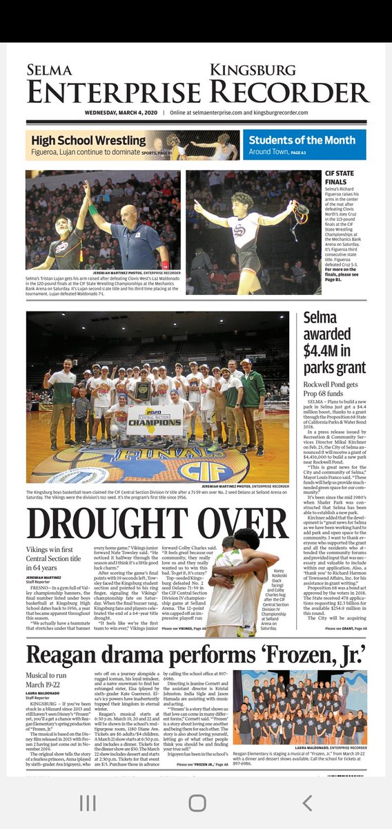 KingsburgRecdr's tweet photo. Here is the front cover of tomorrow's Enterprise-Recorder. @KingsburgSoccer @CityofKingsburg @JosephJCharles https://t.co/mPmZJcKj5h