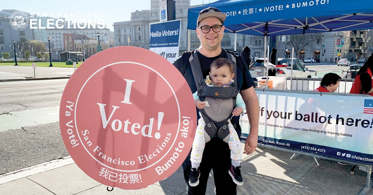 SFElections's tweet photo. It’s #ElectionDay, #SanFrancisco, thank you for dropping your ballots off at our Drop-Off Stations at Grove and Goodlett! All polling places and the Voting Centers at
@SFCity_Hall, @RecParkSF Joe Lee Rec, and @SFSU are open from 7 a.m. to 8 p.m. today! #SFElections #vote https://t.co/trVgmtzkT9