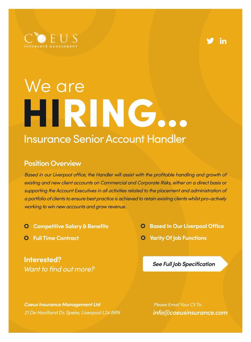 We are hiring...! Full Job Description on the following link: coeusinsurance.com/wp-content/upl…