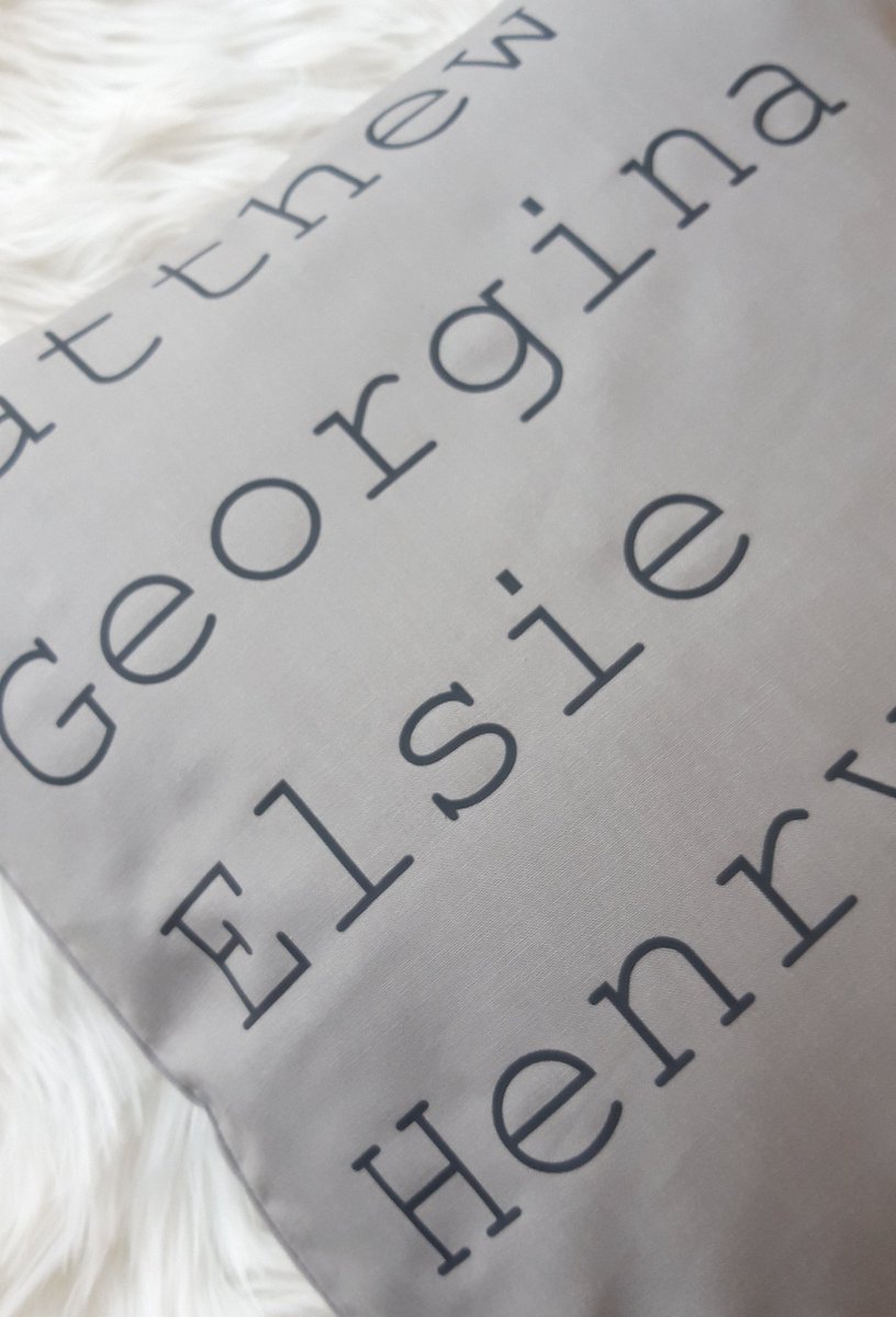 Personalised family names cushion. The perfect gift idea! Available in wide selection of colours and variety of print colours. Please visit our website for more details. #family #personalised #cushion #perfectgift #names #evelynandrachels