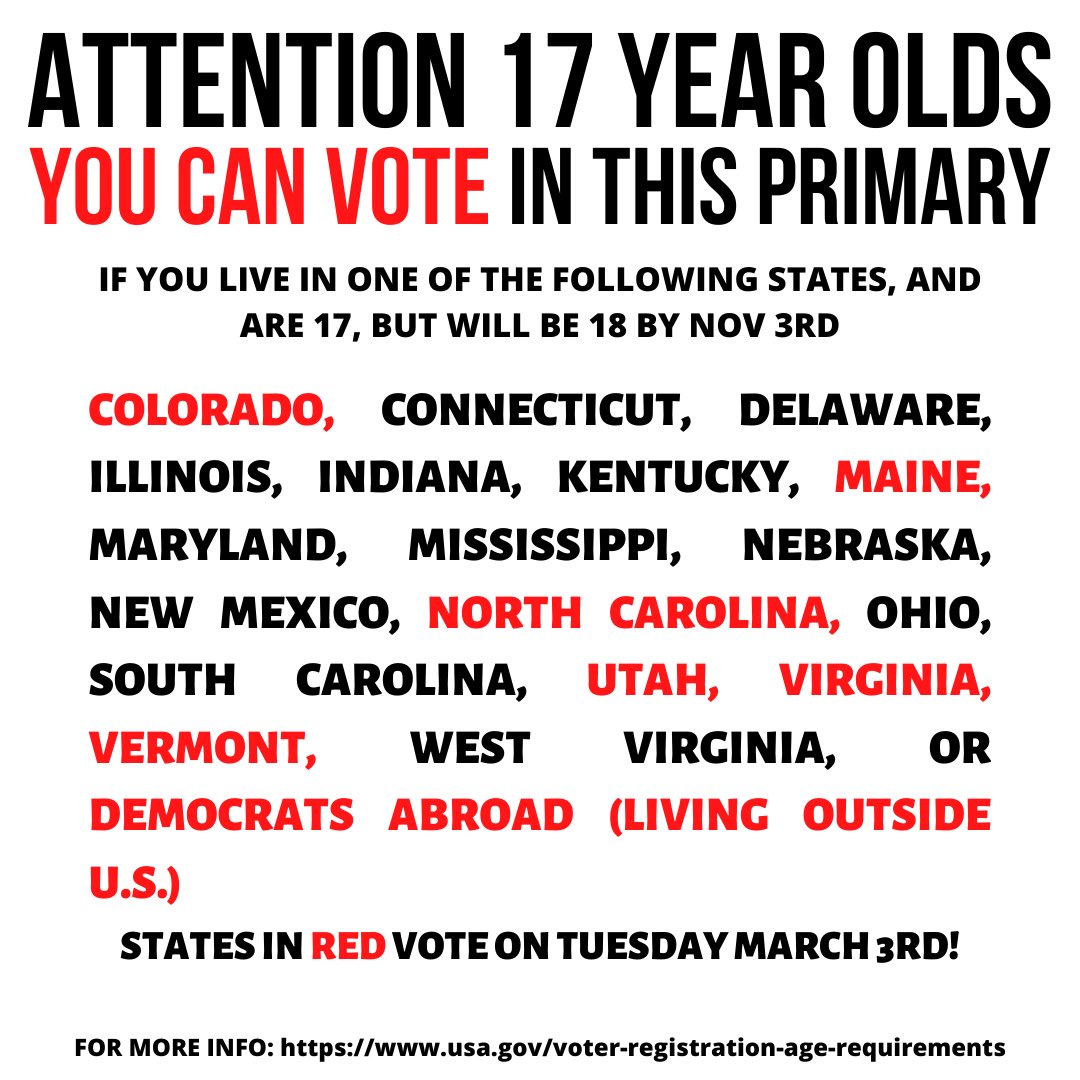 MMFlint's tweet image. Attention 17-year olds! In many states, you are legally allowed to vote in the primary as long as your 18th birthday is on/before November 3rd, 2020! Check with your local city clerk to confirm! #SuperTuesday