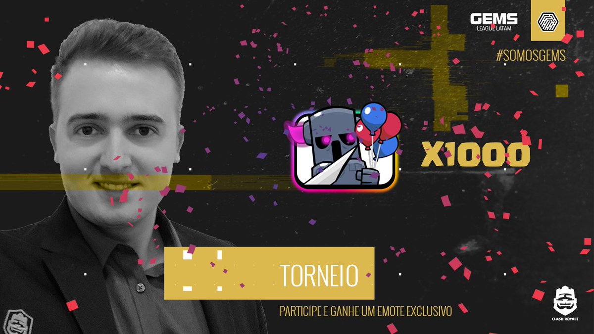 Você pode ganhar um EMOTE EXCLUSIVO! 🎉

4º aniversário <a href="/ClashRoyaleBR/">Clash Royale BR</a>

Durante a transmissão de hoje de @guzzogames, um torneio de 1000 pessoas será disputado e você poderá participar!

Você não pode perder!
🕘 21 HS 🇧🇷
#GLB • Liga Brasileira

Boraaa galeraaa!!!

#SomosGEMS