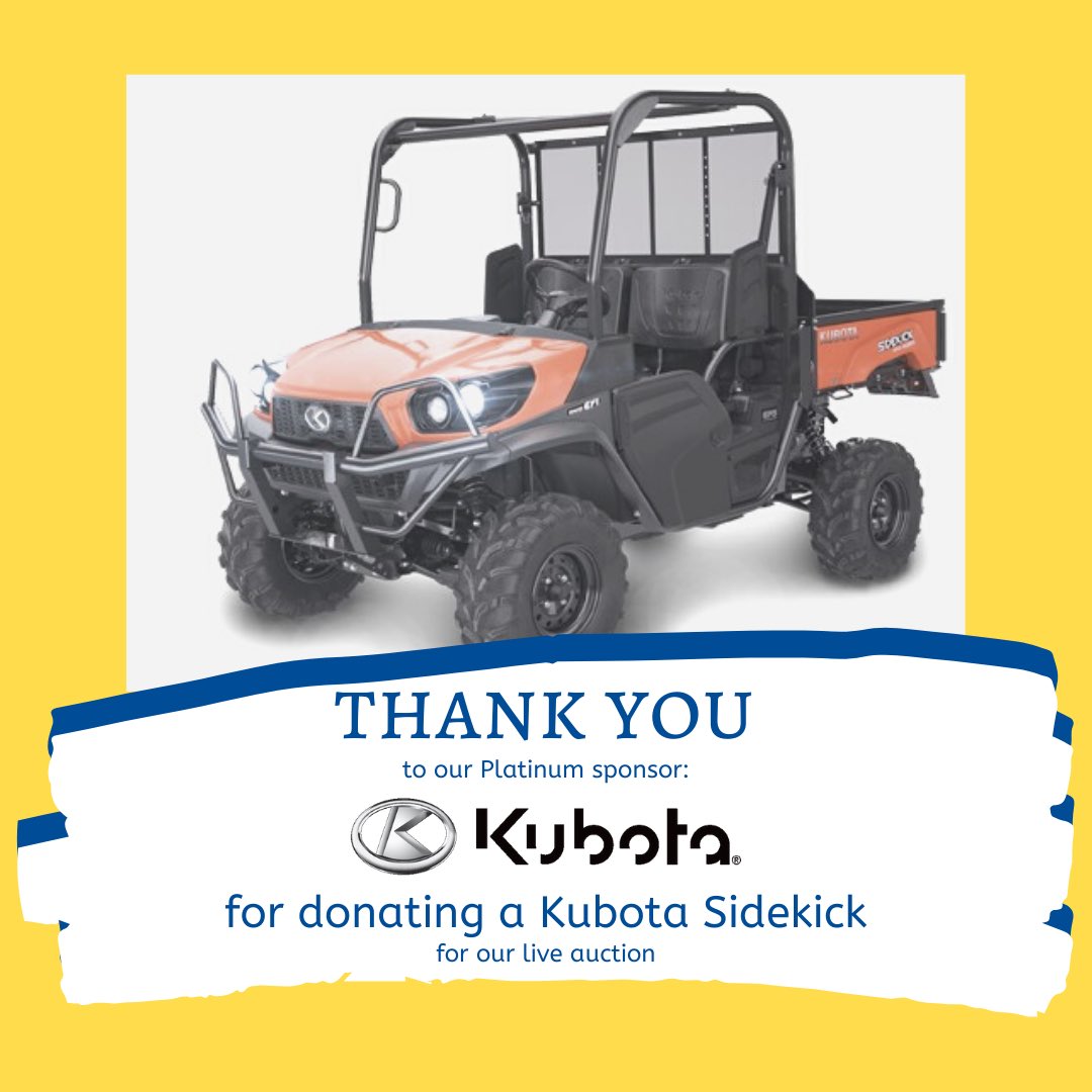 🌟THANK YOU🌟 to our ✨Platinum Sponsor✨, Kubota, for donating an RTV-XG850 Sidekick to be sold during our Live Auction at the 13th Annual Blue &amp; Gold Gala 💙💛... just 🌟THREE🌟 days away!
• • • •
Don’t miss out on your chance to win a Kubota RTV-XG850 Sidekick!!