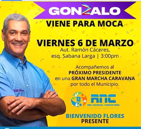 La Provincia esta de Fiesta, viene el Hombre, GONZALO2020. Gran caravana en apoyo a los candidatos municipales de la provincia. @Gonzalo2020RD <a href="/BienvenidoFM/">Bienvenido Flores</a> @seg2020rd  <a href="/CarlosAmaranteB/">Carlos Amarante Baret</a> <a href="/CarlosAmaranteG/">Carlos Alberto</a>