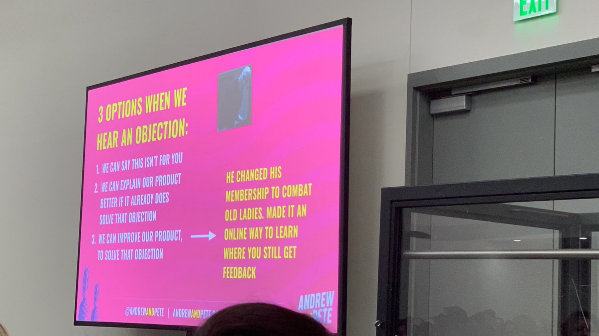 MayKingTea's tweet photo. And now @AndrewAndPete explain how  @MarkDeeks from @WeSingUnited fame, online piano lessons guy, used Facebook Live in order to create better objection handling content #SMMW20 - awesome work Mark! Woohoo hoooo!! https://t.co/nxhPV0rR2K