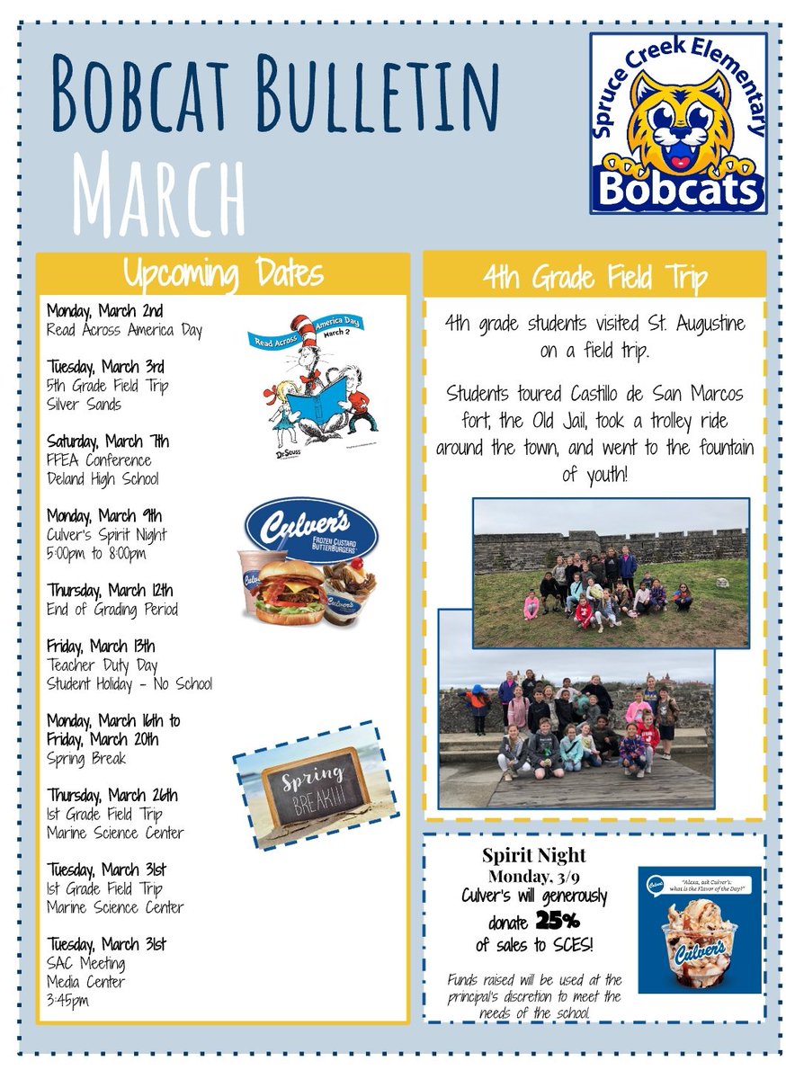 KellyMooreVCS's tweet photo. Happy March! 🌻🌼🌸🌷Take a 👀👀 at the @scesbobcats March Bobcat Bulletin! https://t.co/uzcNm5AKLO