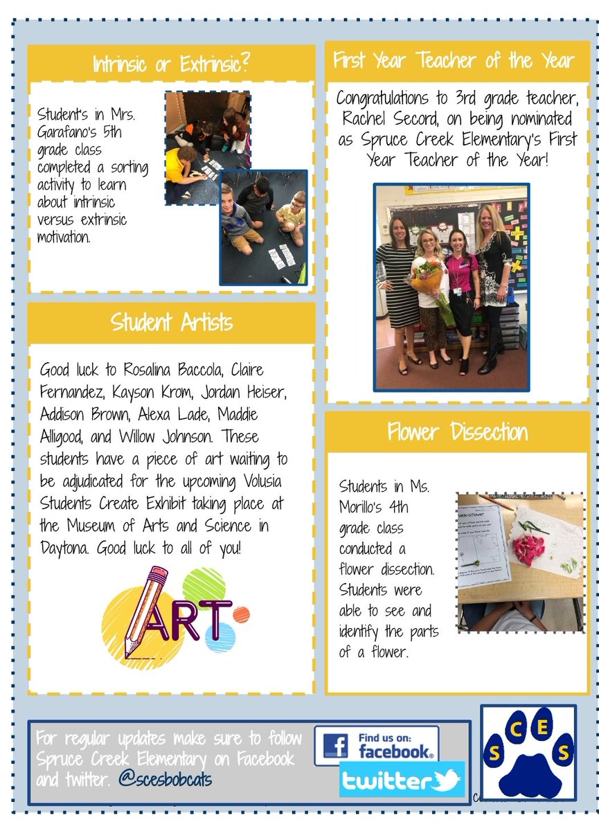 KellyMooreVCS's tweet photo. Happy March! 🌻🌼🌸🌷Take a 👀👀 at the @scesbobcats March Bobcat Bulletin! https://t.co/uzcNm5AKLO