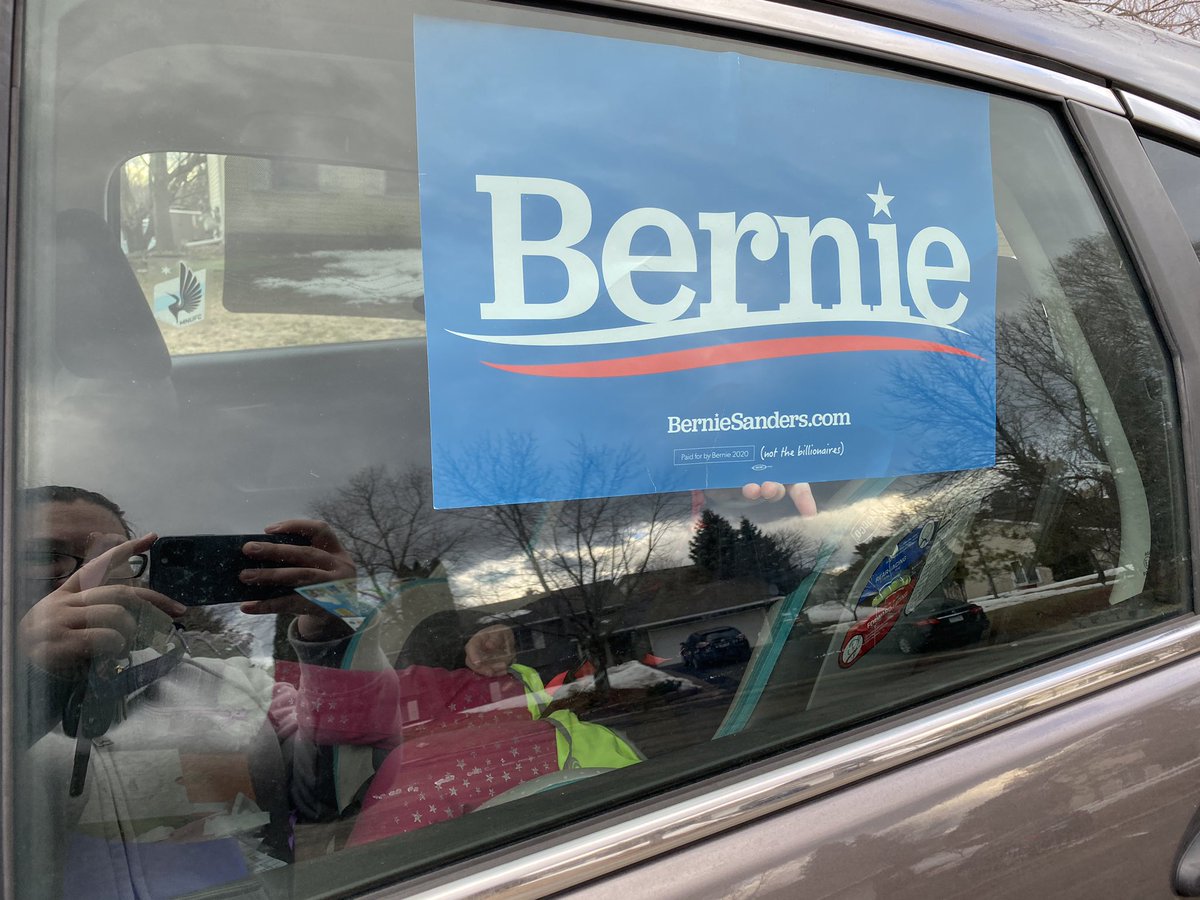 MJTrygg's tweet photo. 5 yr old rode home from daycare holding up her @BernieSanders sign. She wanted to make sure everyone knows who he is and that we can all win with him. She’s ready to fight for someone she doesn’t know. #NotMeUs #MNforBernie https://t.co/kXLwgfyPia