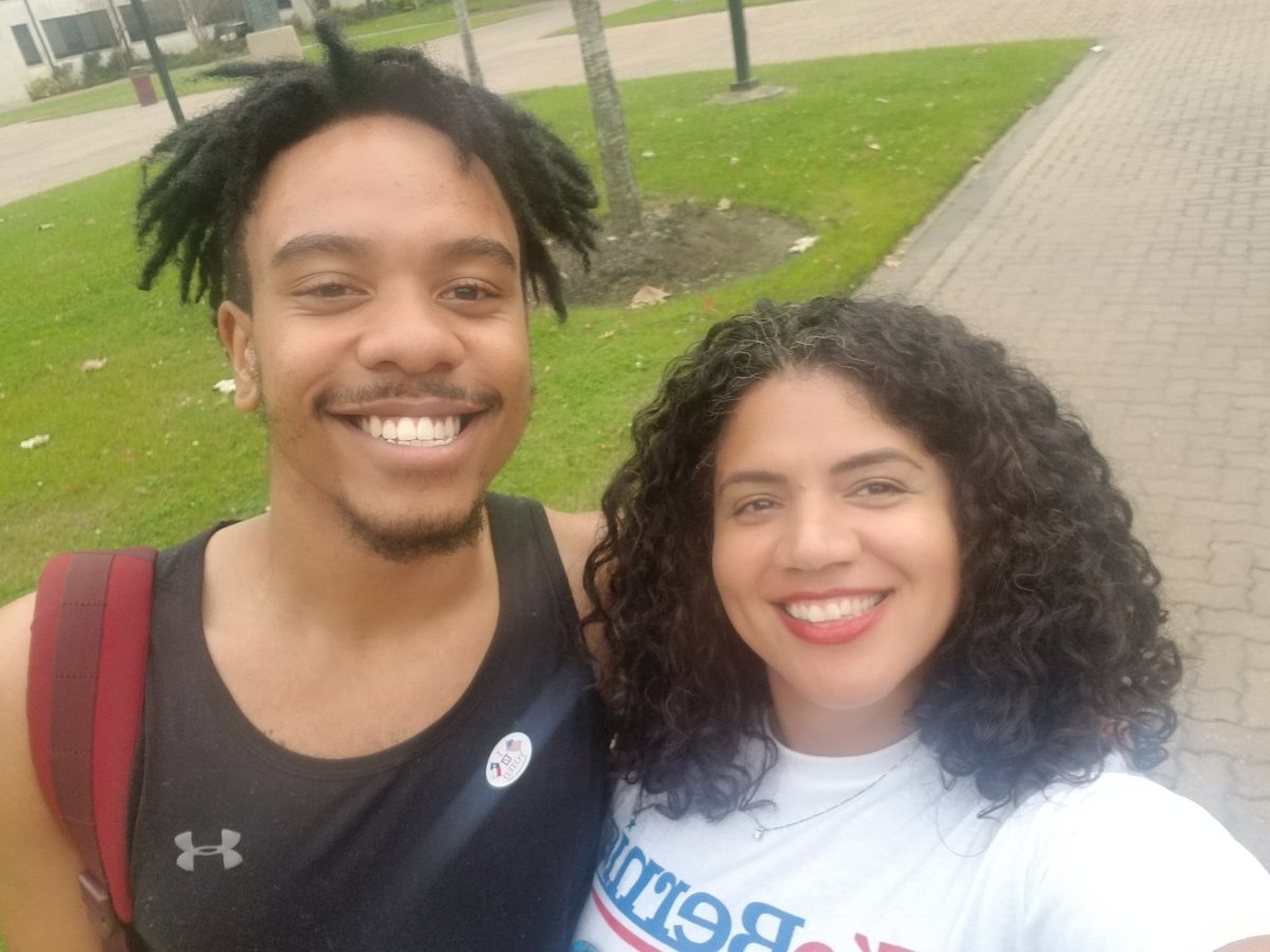 LaLey_01's tweet photo. After having a long conversation with @trejenlane about why I support @BernieSanders I was able to convince him to vote for Bernie! 
He just came to show me his "I voted" sticker 🥰

#BernieBruhs #TXforBernie #TexasPrimary #SuperTuesday #BernieJourney #NotMeUs #Bernie2020 https://t.co/laeYeF0dmT