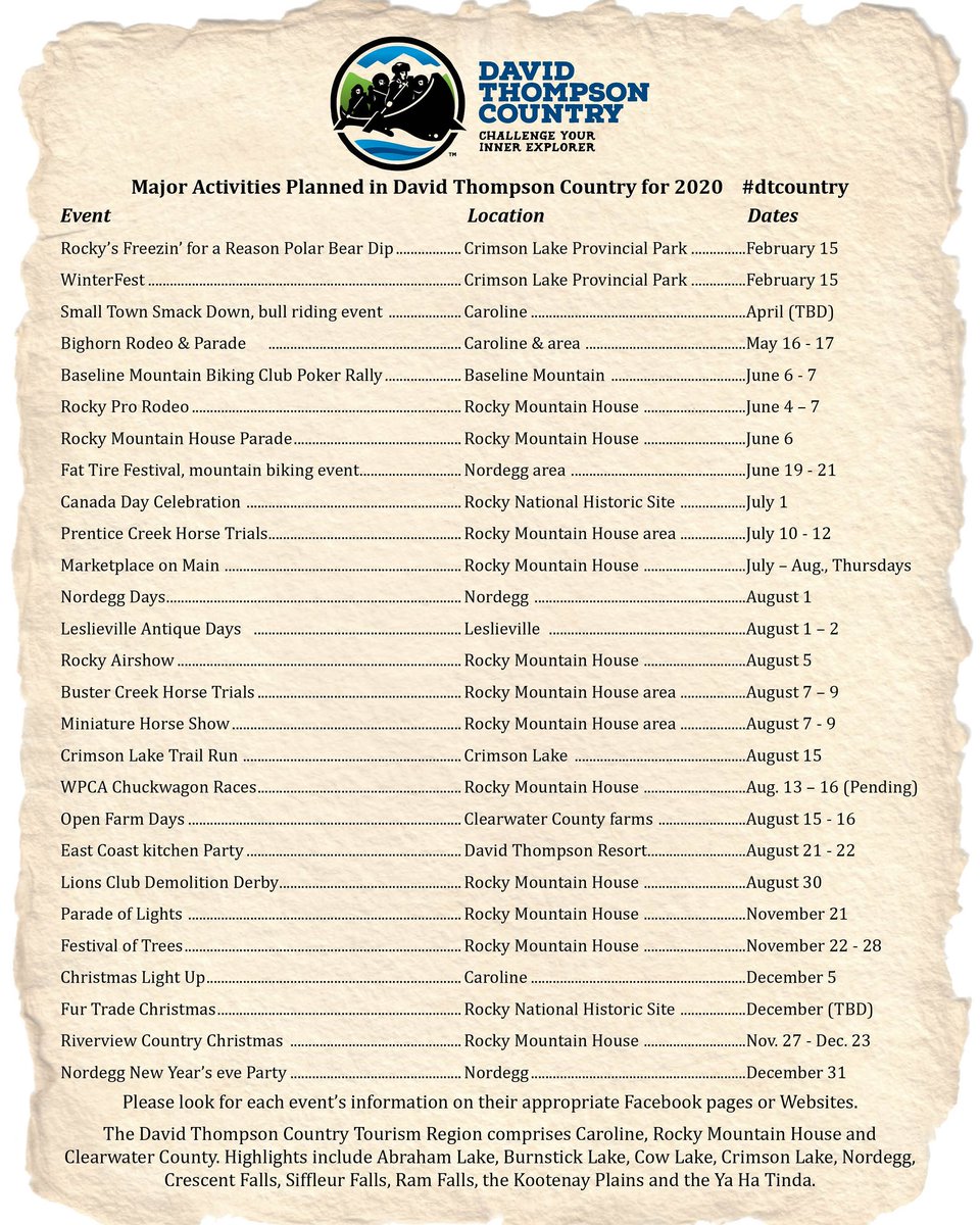 expansecottages's tweet photo. Check out this list of events happening in the @davidthompsoncountry this year!!.
Get to planning so you don't miss out! 

#explorealberta #dtcountry #getoutside #discoveralberta #discovercentralalberta
#explorecentralAlberta https://t.co/RL6kZtYjMS