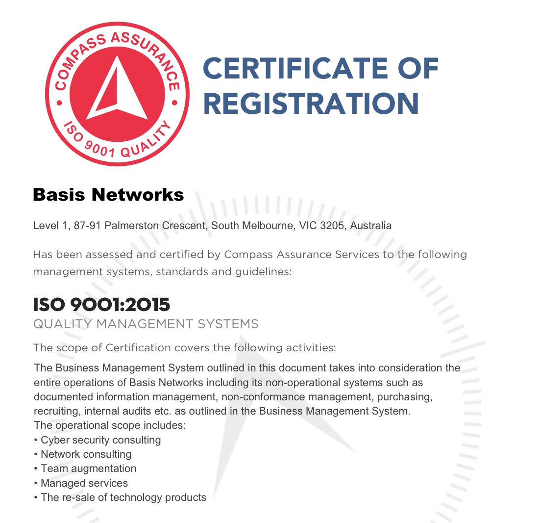 CompassAS's tweet photo. Congratulations to Basis Networks for achieving ISO9001 and ISO27001 certification! #cas #compassassurance #iso #certification #certified #Kiwa #iso9001 #9001 #qualityassurance #qualitycertification #qa #cyber #cybersecurity #27001 #iso27001 #infosec #informationsecurity https://t.co/M6FU9gcEIA