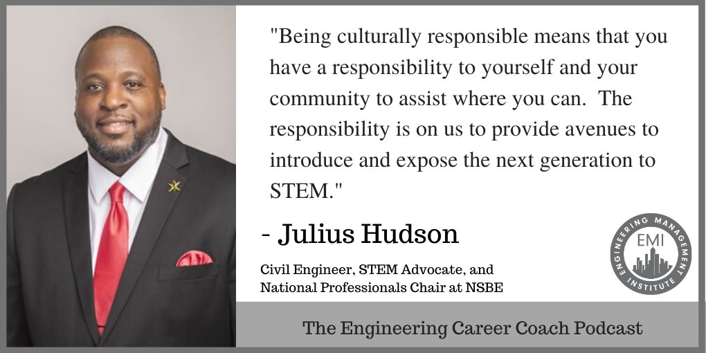 NSBEPros's tweet image. Our National Professionals Chair, Julius Hudson represents #NSBEProfessionals on The Engineering Career Coach Podcast! 

Listen HERE: bit.ly/TECCEp223 for the &quot;Celebrating Black History Month With Engineer Julius Hudson&quot; podcast! 

#NSBE #EngineeringManagementInstitute