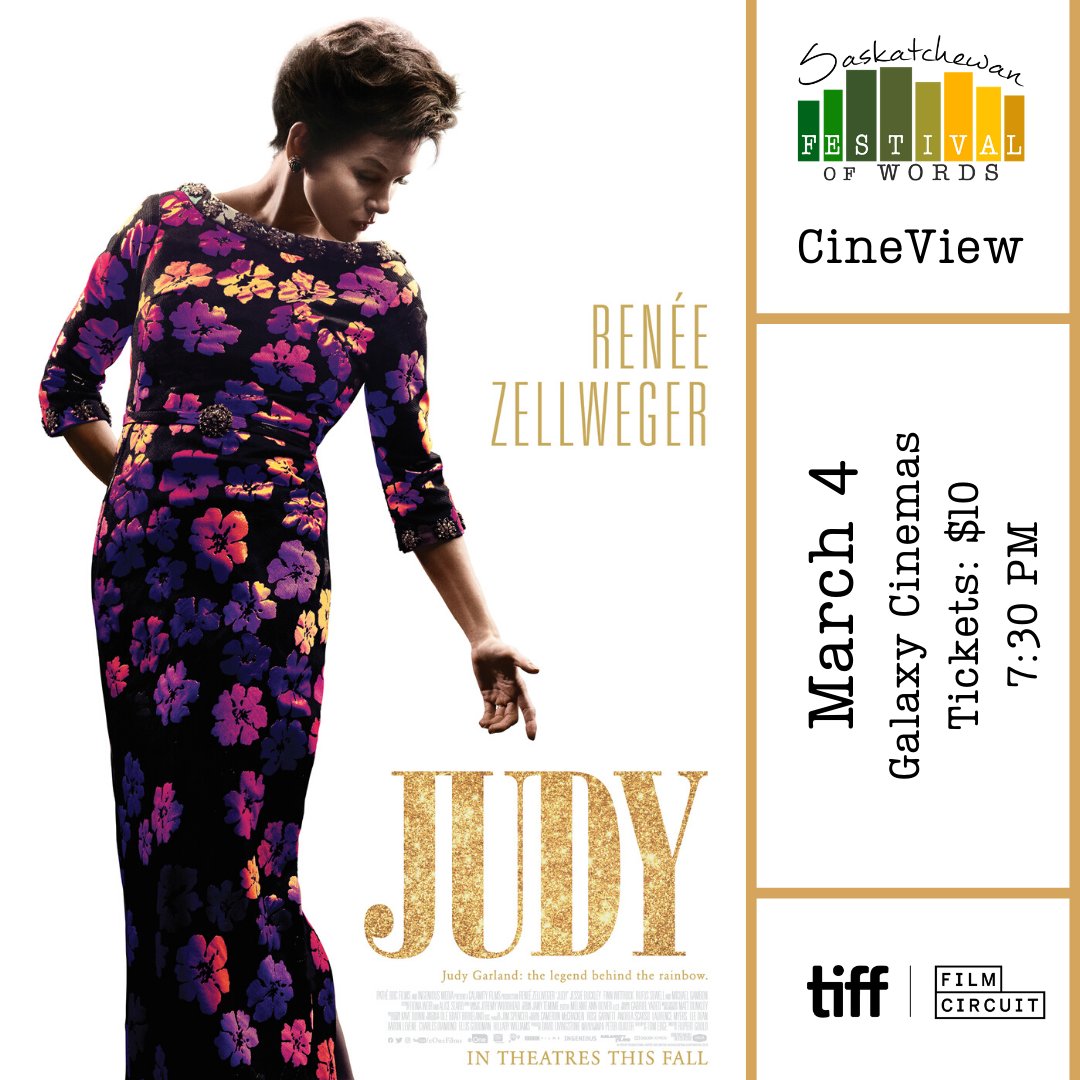 FestivalofWords's tweet photo. TOMORROW!
Join us for CineView Moose Jaw's showing of: JUDY
Legendary performer Judy Garland (Renée Zellweger) arrives in London in the winter of 1968 to perform a series of sold-out concerts.
Tickets can be purchased at the door for $10!
.
.
.
.
.
#cineview #citymj #movie https://t.co/zZ3aRRQlef