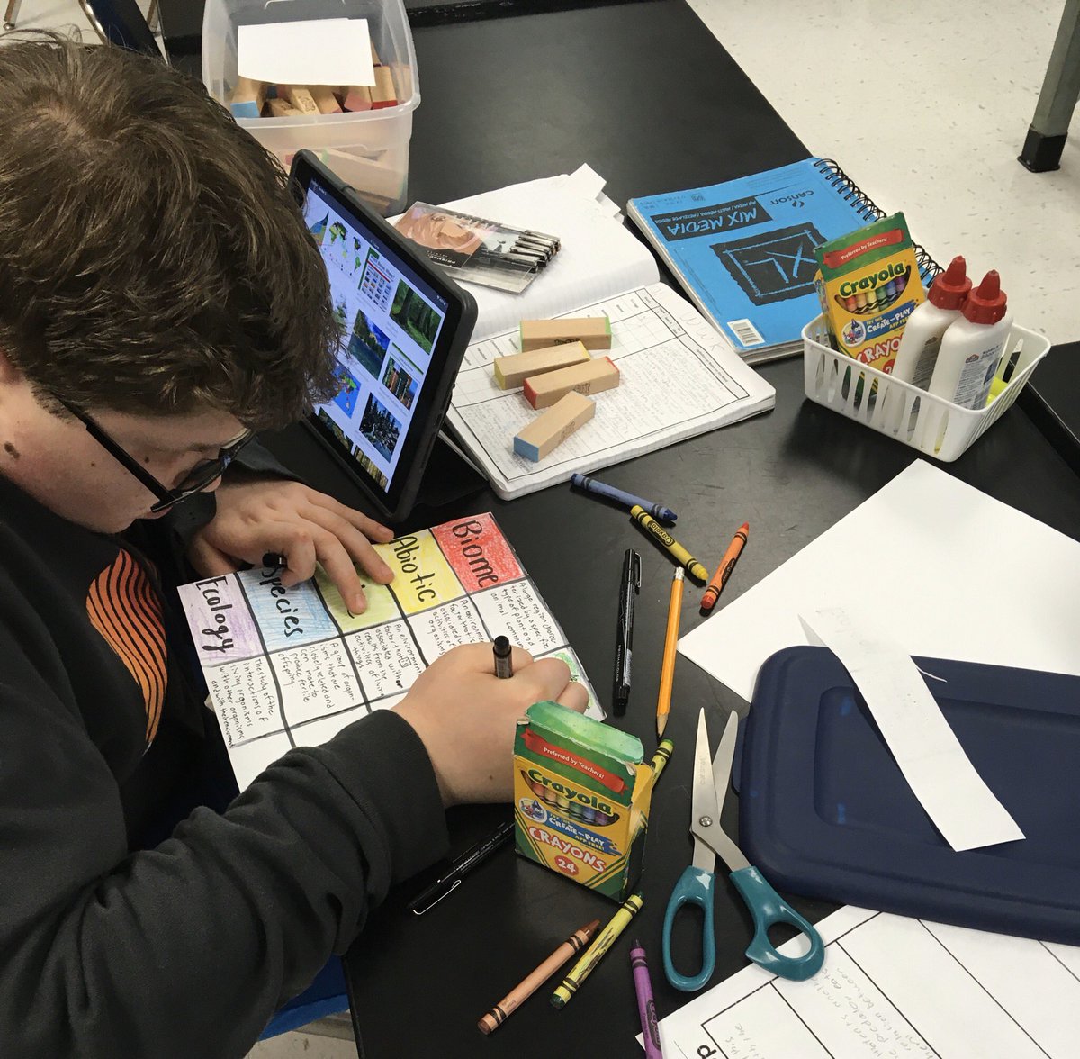 MsNBrowne's tweet photo. A creative #HBMSHawk is making a vocabulary Jenga review game. I can’t wait to play it! @ReedHBMS @CassidyJL https://t.co/BwiPlDo9ib