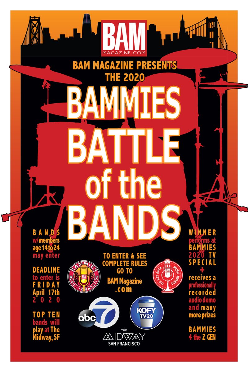 BamMagazine1's tweet photo. BAMMIES BATTLE OF THE BANDS was announced last Friday!  Only Gen Z can enter, 14 to 24 years of age and from the nine counties of the San Francisco Bay Area! https://t.co/bHK5iF4Bjh