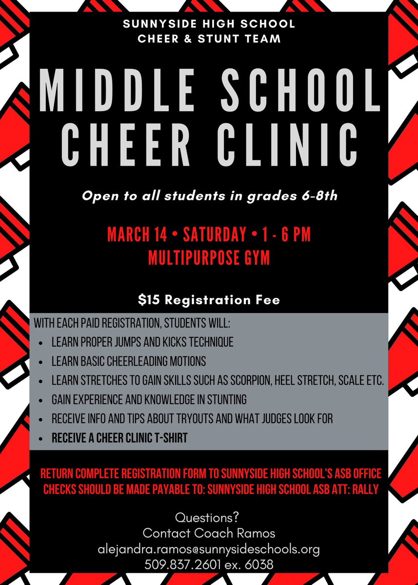 CheerSunnyside's tweet photo. Cheer clinic for Middle School students!! https://t.co/BRGdmgl1Z3