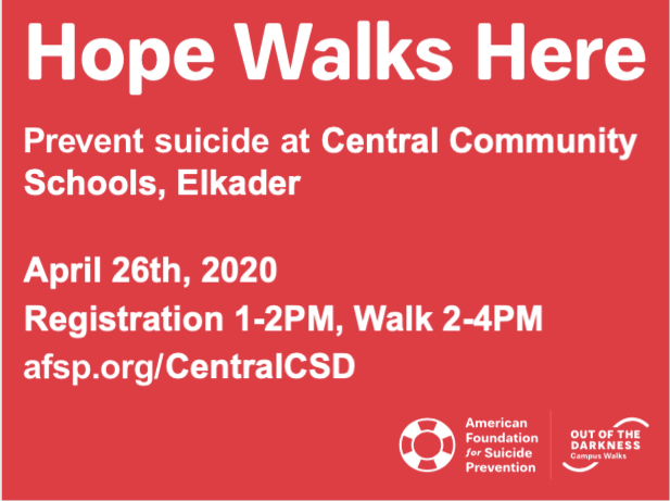 CentralCSD's tweet image. On the afternoon of Sunday, April 26th, the Central Mental Health Awareness Team will host the Out if the Darkness Suicide prevention walk at the school. Join the conversation! Register for the walk at the link in the flyer.