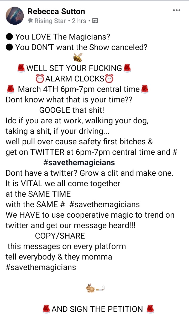Rebecca64325163's tweet photo. #savethemagicians https://t.co/ZSRe35Jdvw