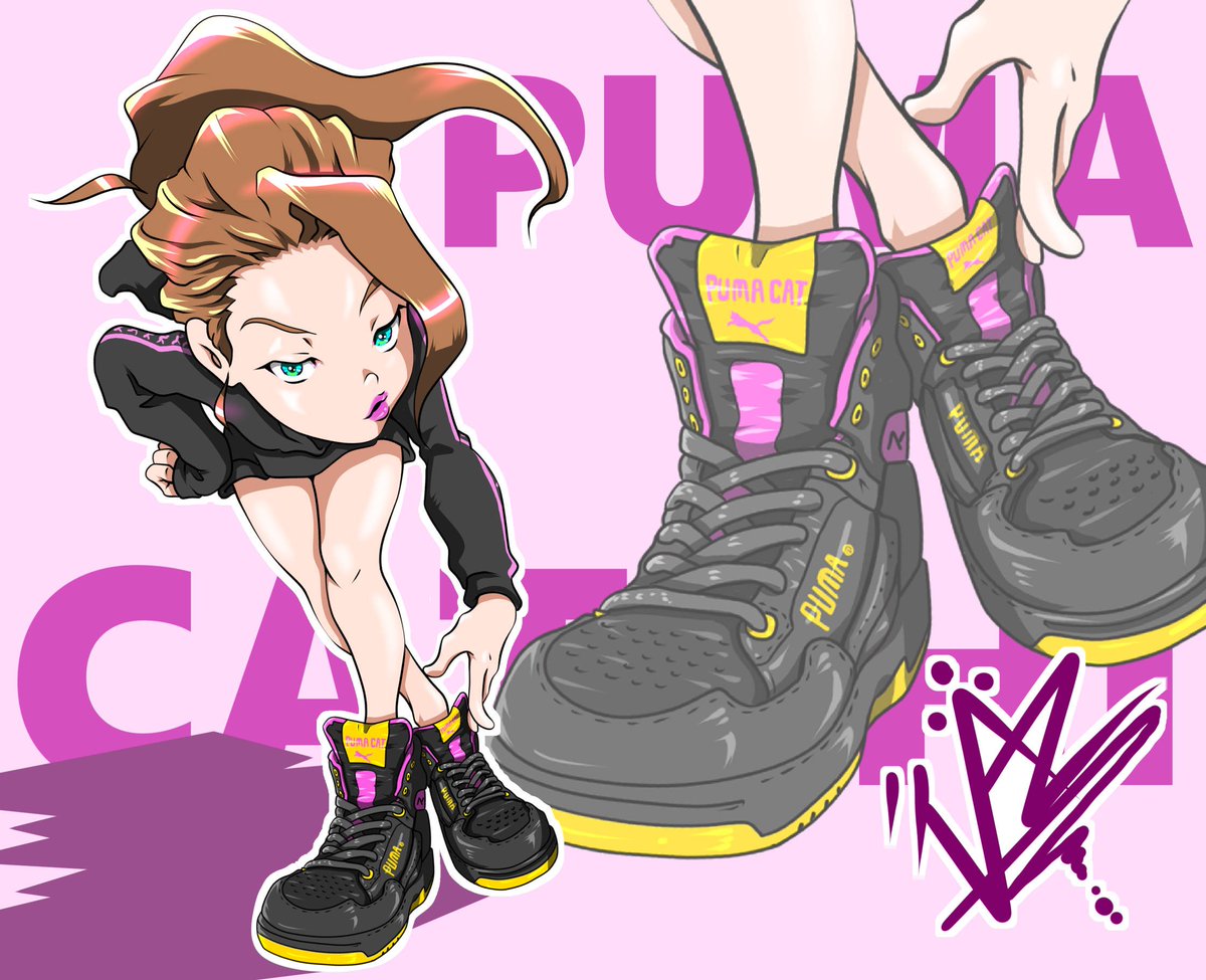 青木 伴イラストレーター あんよチャン スニーカーイラスト 第6弾は Puma Cat Hiの巻 ついつい生足で描いてしまうあんよチャンですが 本当はもっとお洒落させてあげたいんですけどねー笑 スニーカーイラスト スニーカー あんよチャン Puma