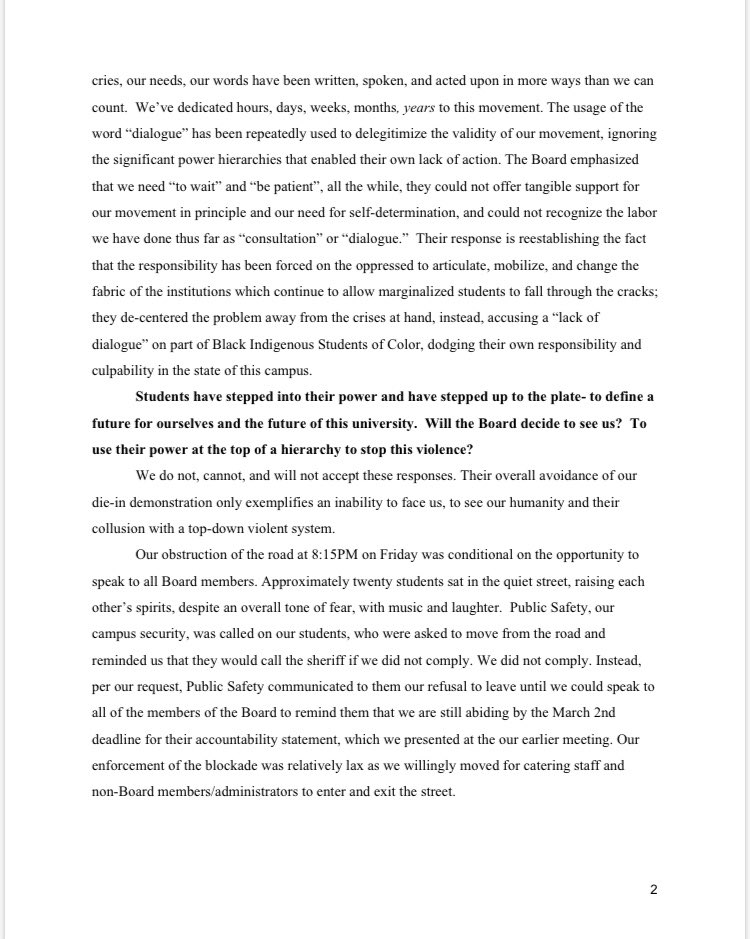 sokacges's tweet photo. We gave the Board of Trustees until March 2nd to respond to our demands. They failed to release a statement and acknowledge us. Here is our response. // Petition link in bio. #ThisIsAboutUs https://t.co/bV9OyQv8kS