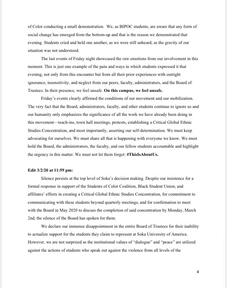 sokacges's tweet photo. We gave the Board of Trustees until March 2nd to respond to our demands. They failed to release a statement and acknowledge us. Here is our response. // Petition link in bio. #ThisIsAboutUs https://t.co/bV9OyQv8kS