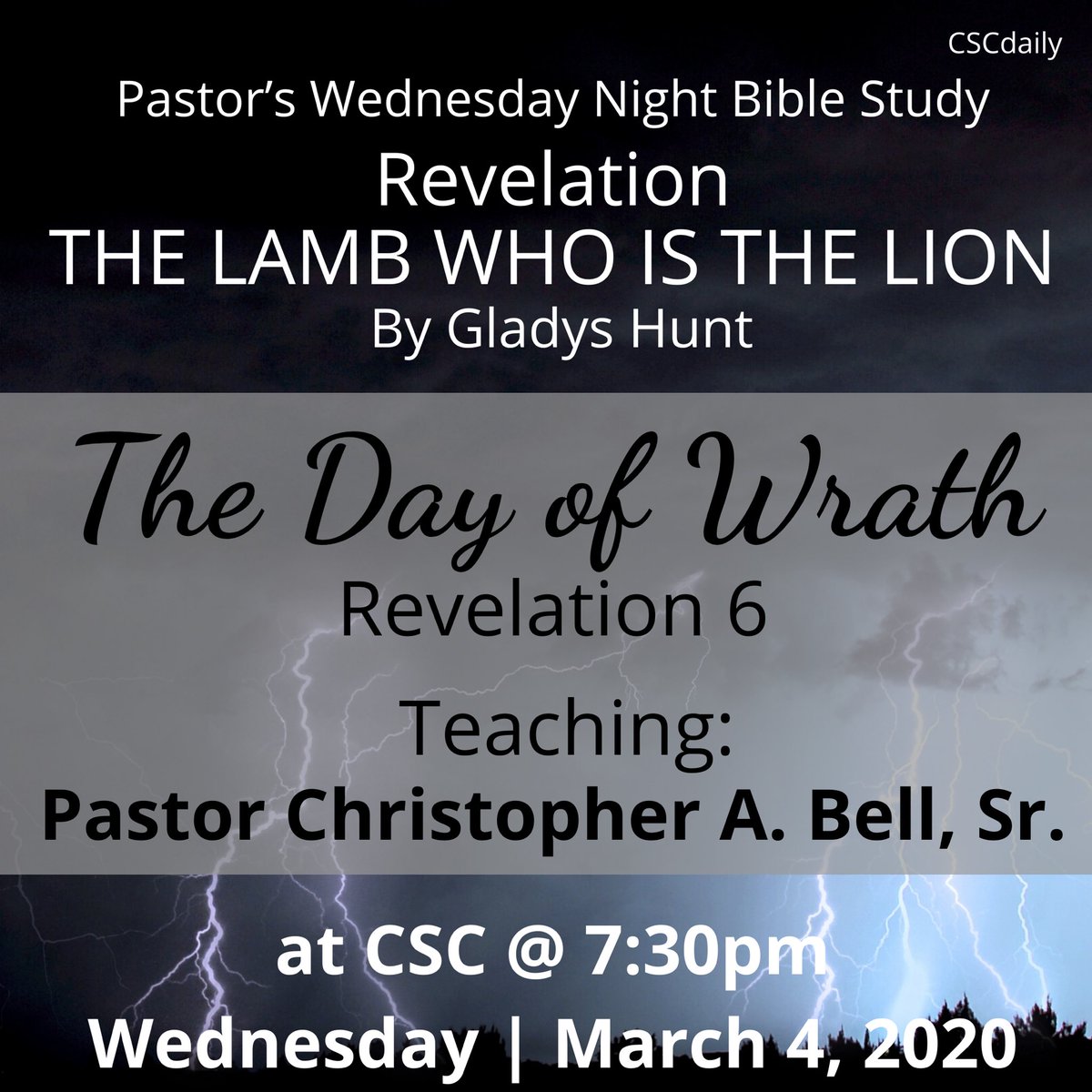 cscdaily's tweet photo. Join Us Tomorrow Night
.
.
.
for our 
Pastor’s Wednesday Night Bible Study!
.
.
.
#JoinUsTomorrowNight
#cscPWNBS #BibleStudy #Revelation #TheLambWhoIsTheLion #GladysHunt #TheDayOfWrath #Revelation6 #Teacher #PastorChristopherABellSr #Tomorrow #atCSC #at730pm 🌃⛪️📖🙏🏾🚶🏿‍♂️🚶🏽‍♀️🚗🚙 https://t.co/dshrNuGGb8